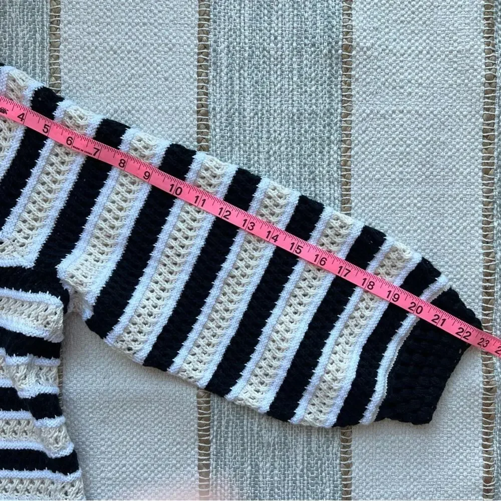 Apiece Apart Black White Striped Open Crochet Knit Slouchy Pullover Sweater XL - Picture 7 of 9